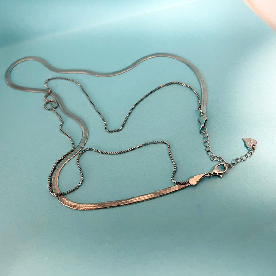 ネックレス スネークチェーン フラット スネーク シルバー 2連