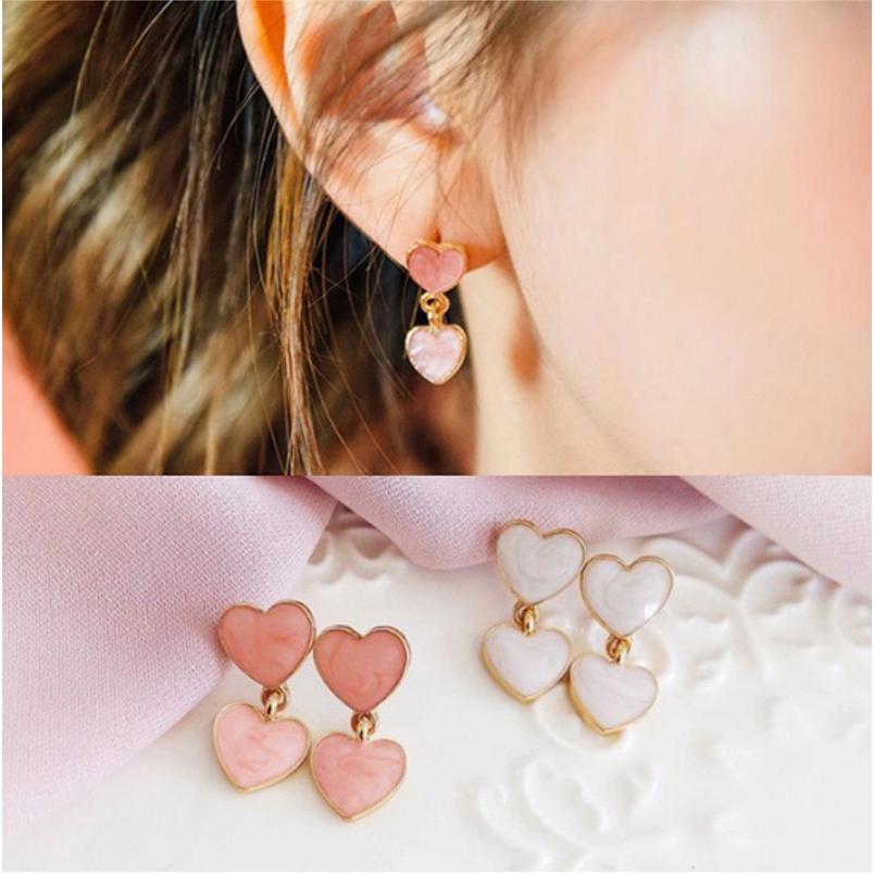 ピアス ダブルハート ハート ピンク ホワイト 両耳用 アクセサリー