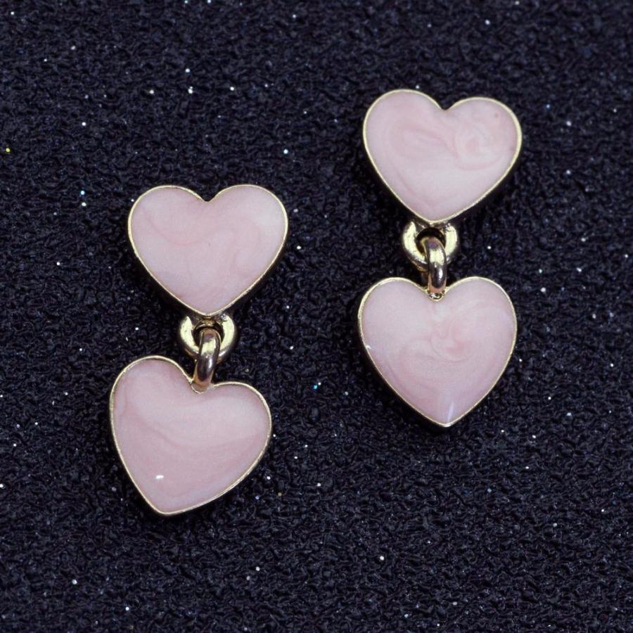 ピアス ダブルハート ハート ピンク ホワイト 両耳用 アクセサリー 