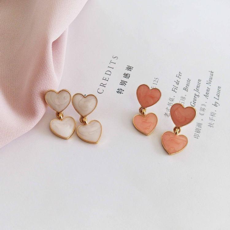 ピアス ダブルハート ハート ピンク ホワイト 両耳用 アクセサリー