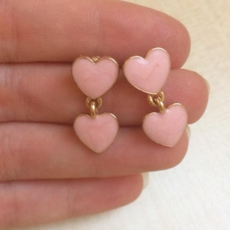 ピアス ダブルハート ハート ピンク ホワイト 両耳用 アクセサリー 