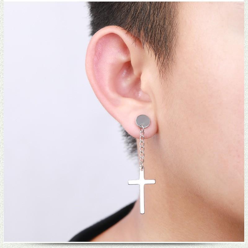 loin. croix pierced earringクロスチェーンピアス片耳用 Amazon.com: Sttiafay Punk Cross Chain Earrings Black Cross