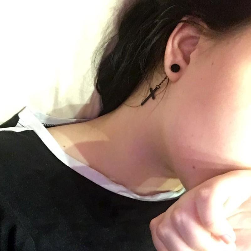 ピアス レディース メンズ チェーン ラウンド 十字架 クロス