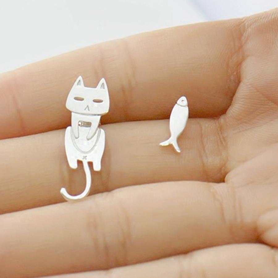 ピアス ねこ ネコ 猫 ぶらさがり シルバーピアス にゃんこ 魚 かわいい カワイイ シルバー S925 アシメ 猫好き さかな アクセサリー 猫のアクセサリー｜chura-net｜08