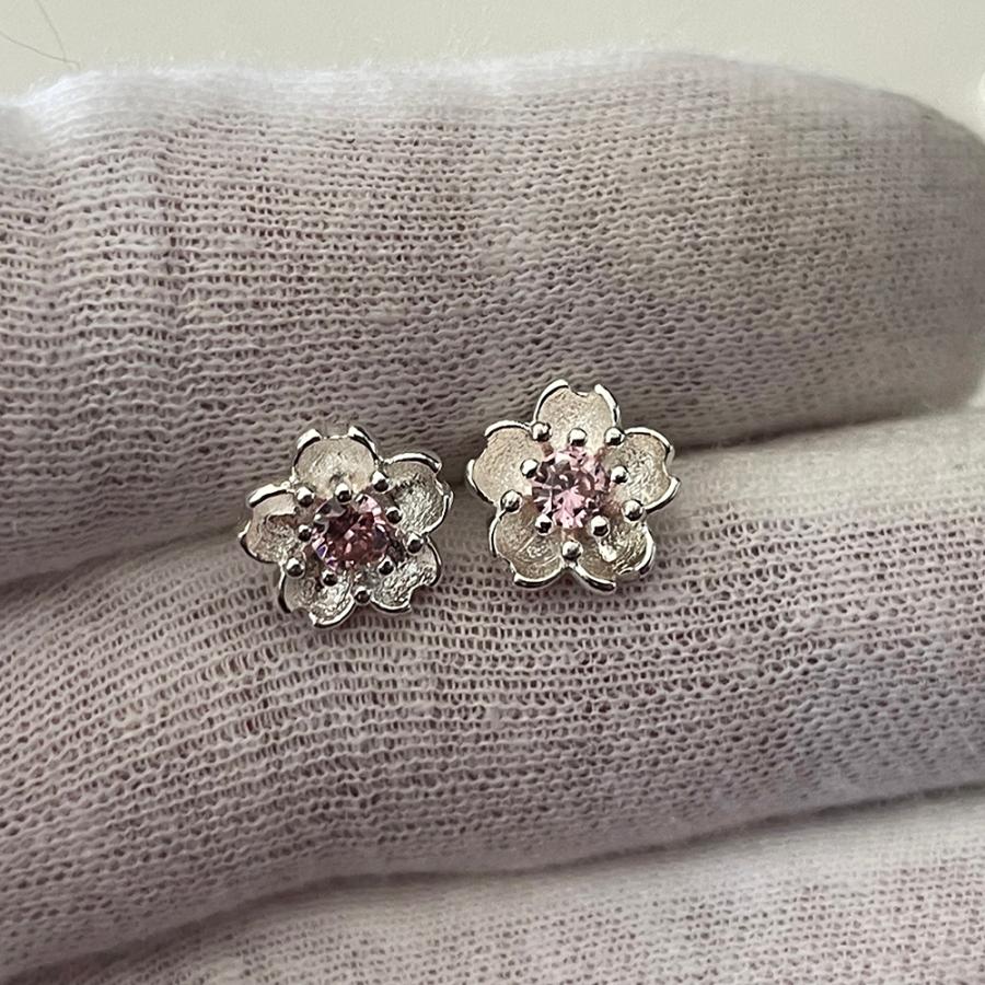 ピアス シルバー 桜 さくら チェリーブロッサム スタッド パープル