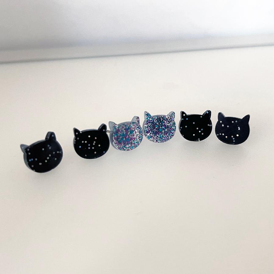 ピアス 可愛い 猫 黒猫 ネコ スパンコール 3個セット ブラック