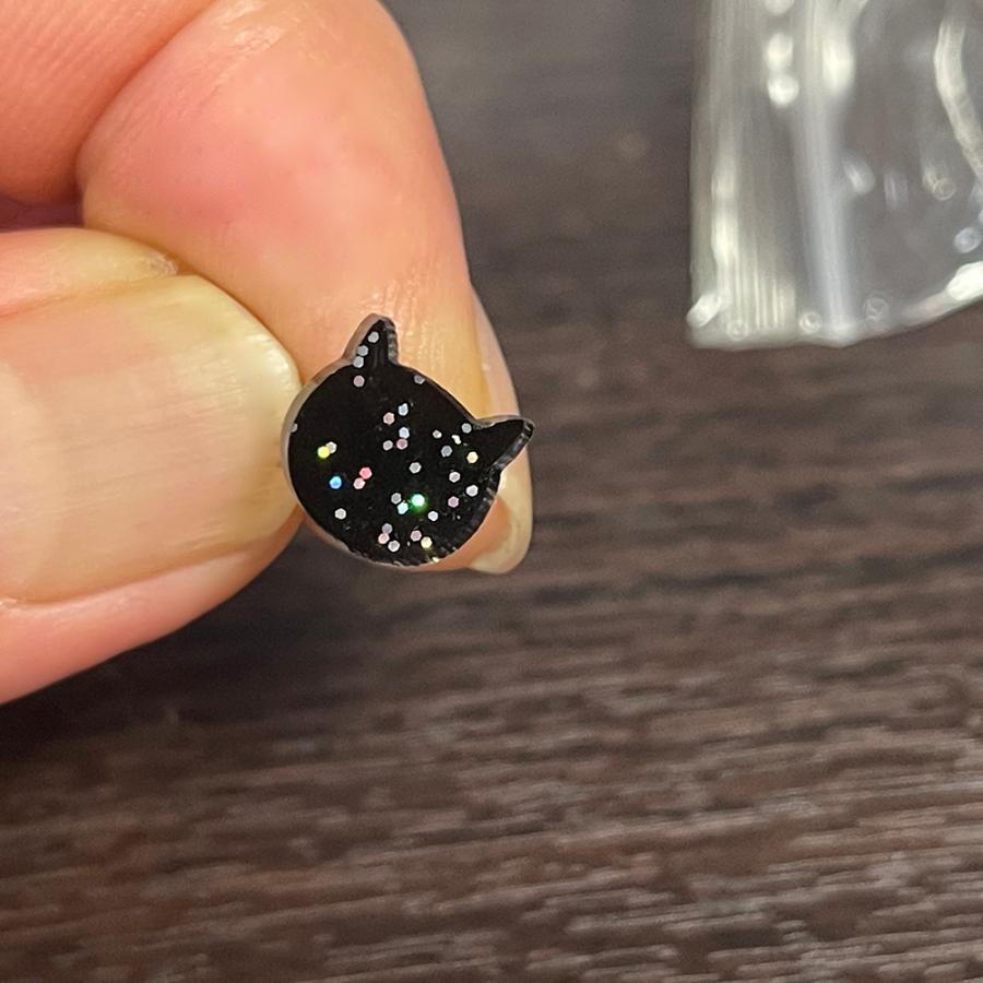 ピアス 可愛い 猫 黒猫 ネコ スパンコール 3個セット ブラック