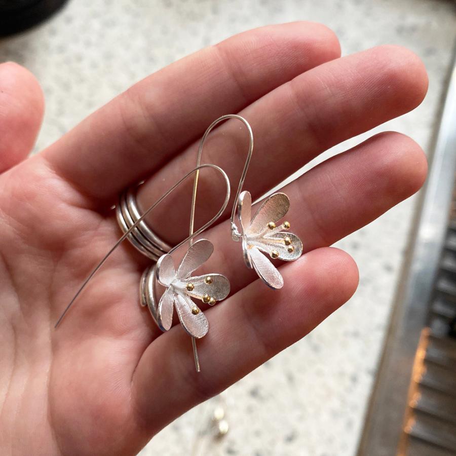 ピアス 蓮花 ロングピアス シルバー 蓮華 フックピアス 蓮の花