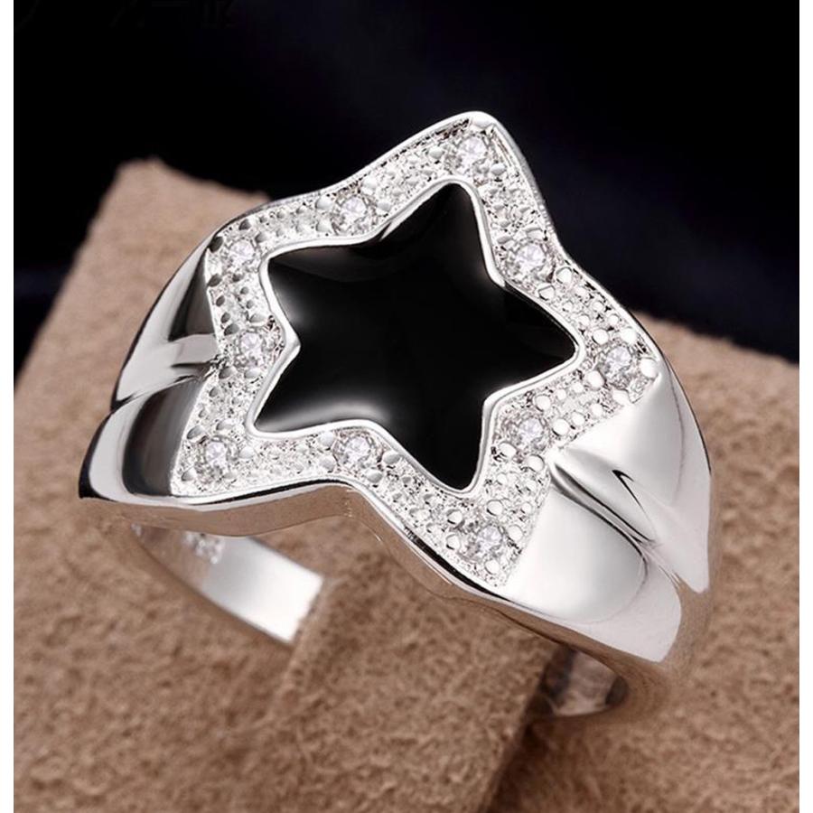 ブラックスター 星 CZ ジルコニア シルバー925 指輪 リング スター シルバーリング STAR 星 CZダイヤ :ring-001:ちゅらネット にふぇーでーびる - 通販