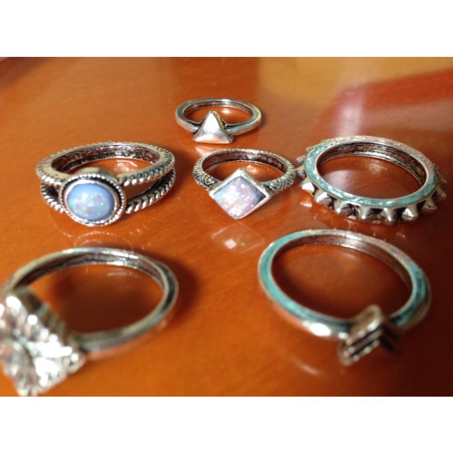 指輪 リング 6個セット レディース オパール V字 ひし形 三角 シルバー