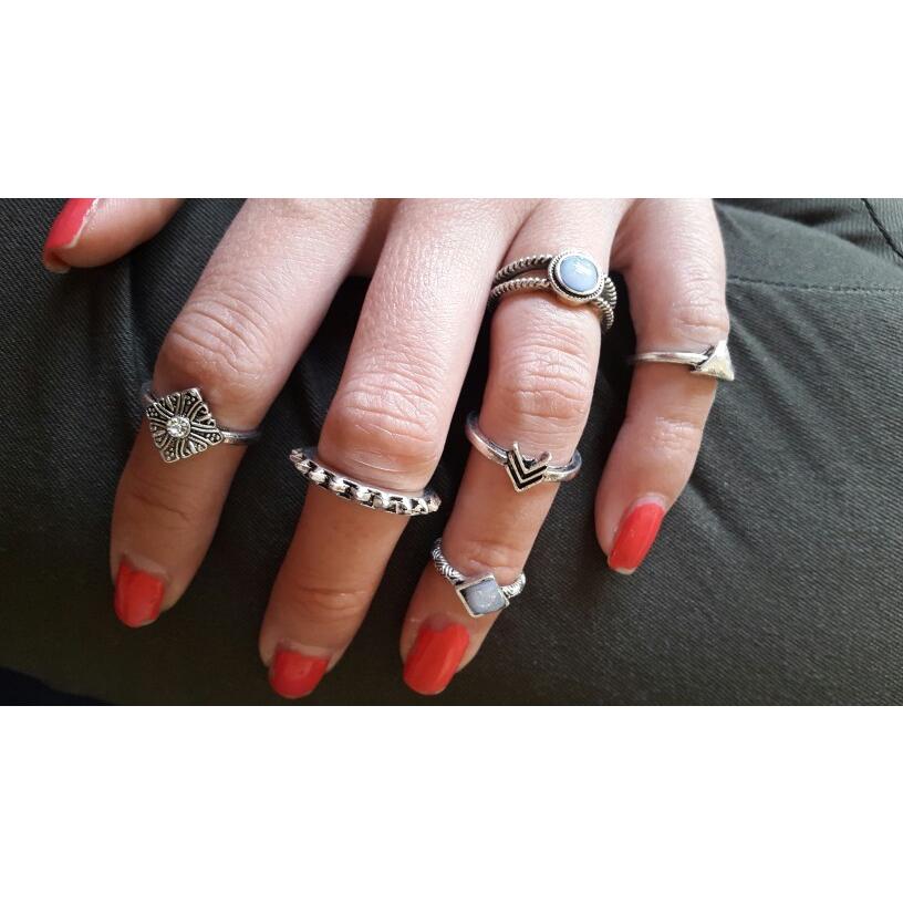 指輪 リング 6個セット レディース オパール V字 ひし形 三角