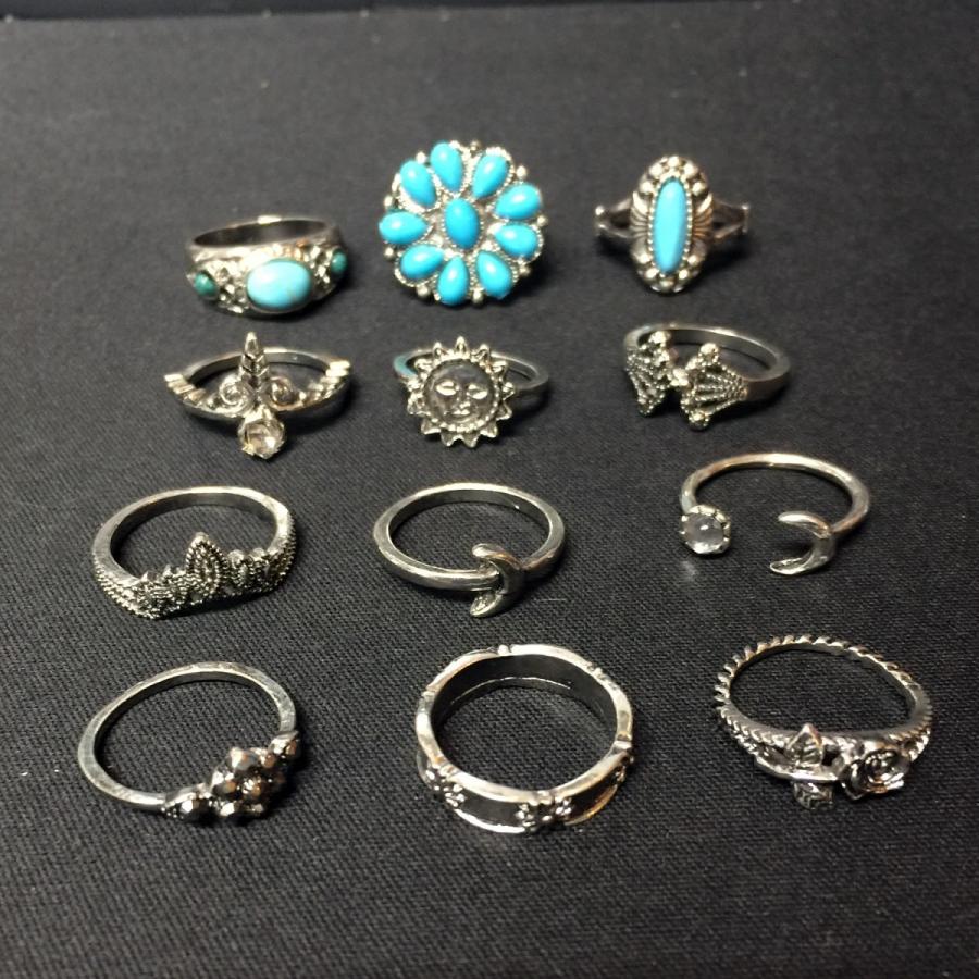 指輪 リング 12個セット アクセサリー レディースシルバー ターコイズ