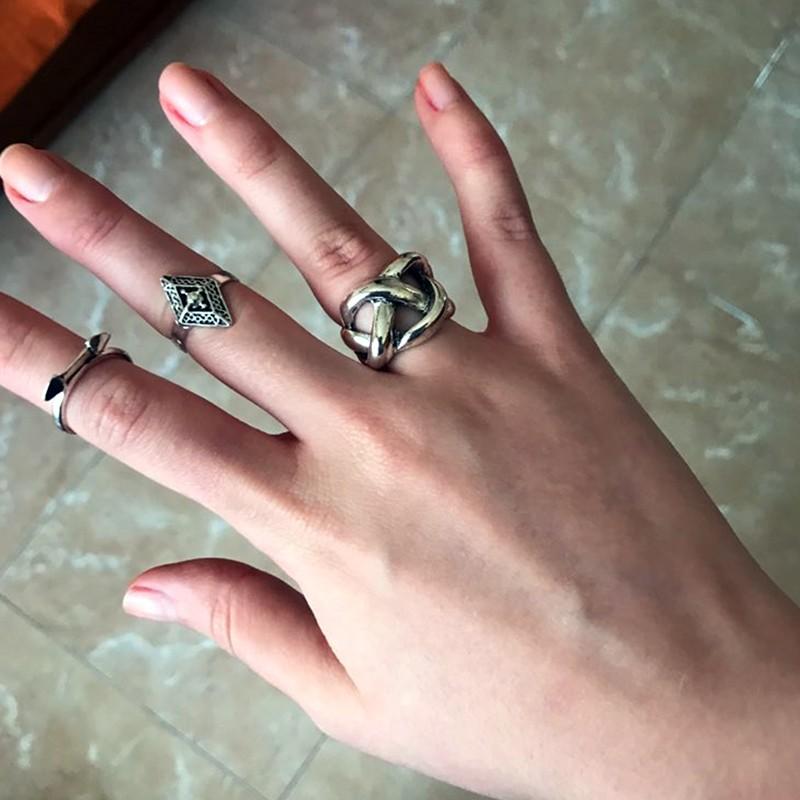 リング 指輪 6個セット シルバー 幅広リング 鏡面 ブラック エナメル