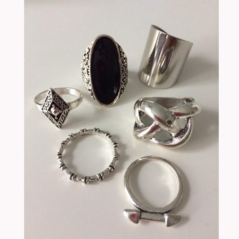 リング 指輪 6個セット シルバー 幅広リング 鏡面 ブラック エナメル