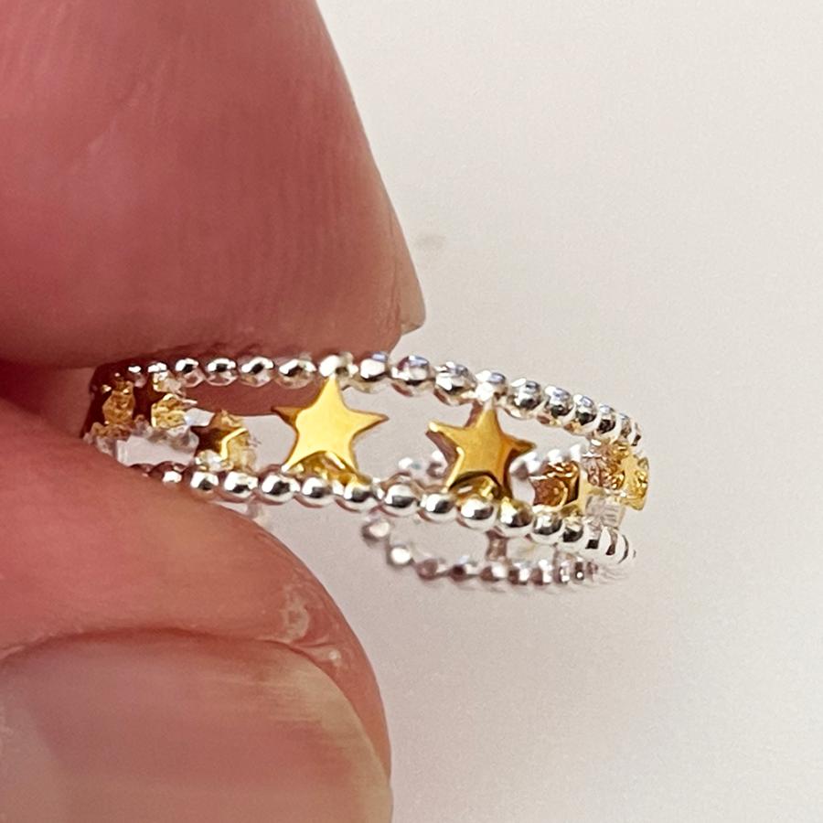203jewelry】9号 スタッズ スター 2連リング シルバー ゴールド