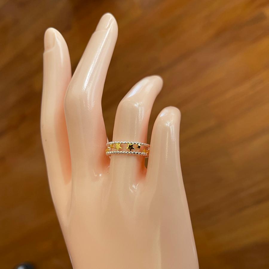 リング 指輪 ゴールドスター ゴールド 幅広 透かし 2連 星 スター