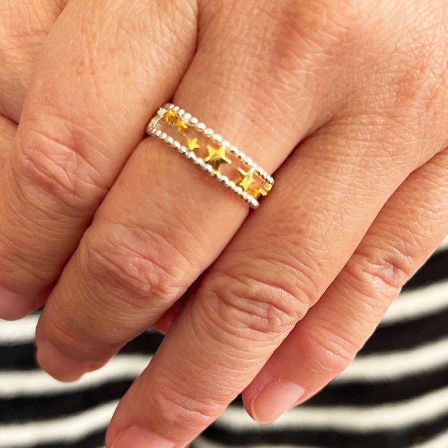 リング 指輪 ゴールドスター ゴールド 幅広 透かし 2連 星 スター