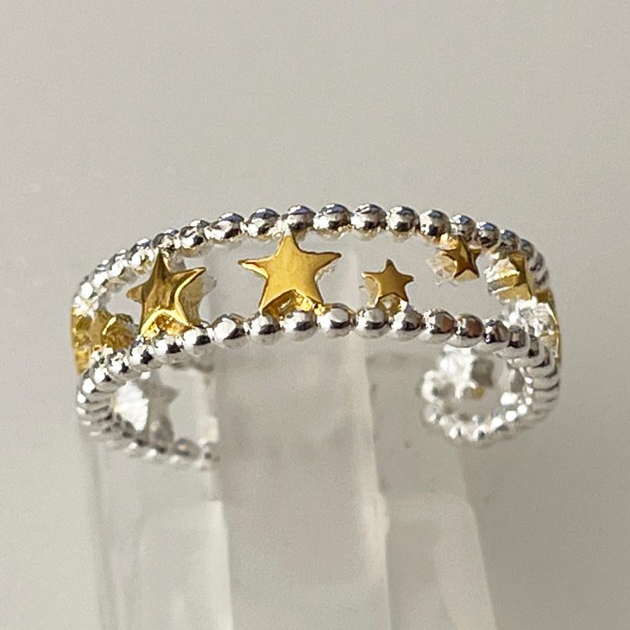 リング 指輪 ゴールドスター ゴールド 幅広 透かし 2連 星 スター