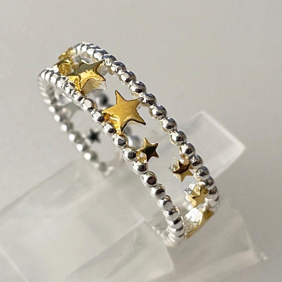 リング 指輪 ゴールドスター ゴールド 幅広 透かし 2連 星 スター