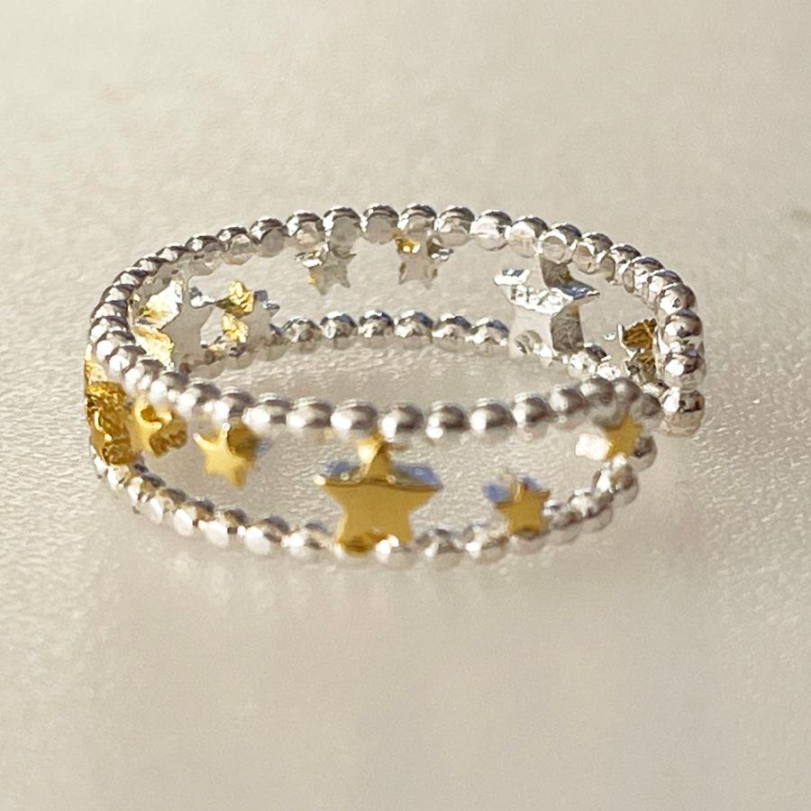 203jewelry】9号 スタッズ スター 2連リング シルバー ゴールド