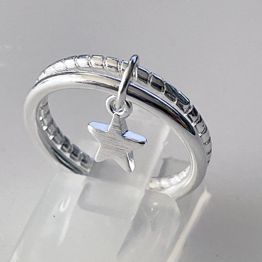 リング レディース 2連 星 スター チャーム ダブルライン 指輪