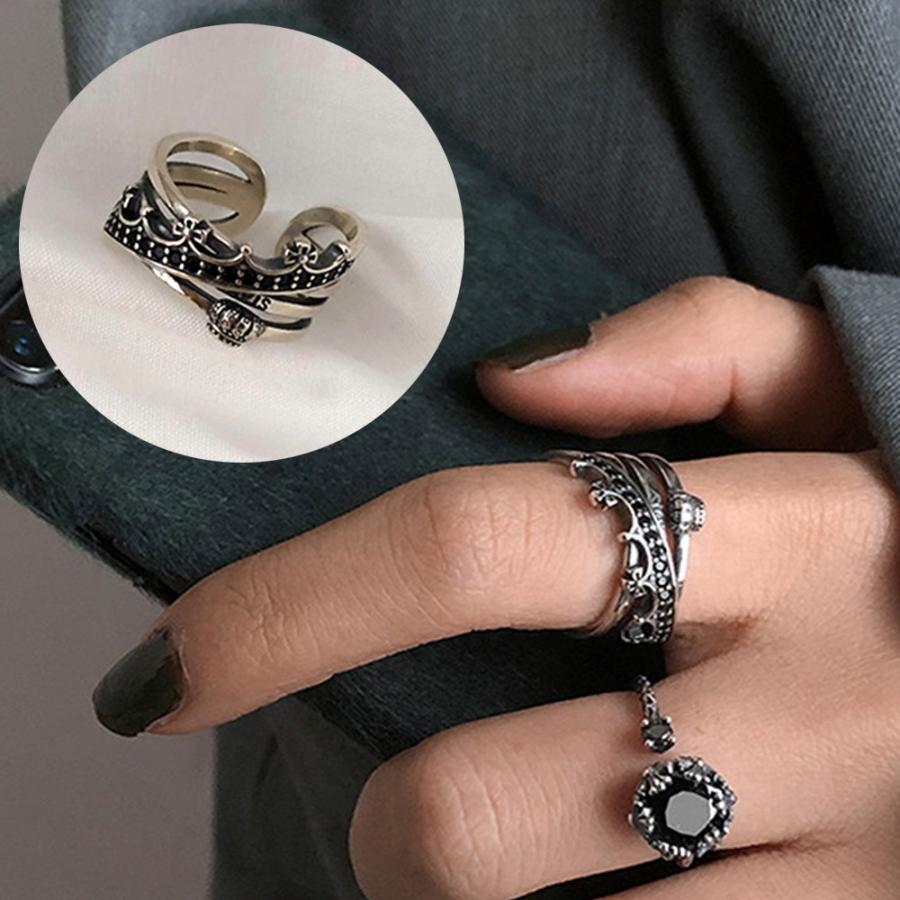 指輪 リング レディース シルバーリング アンティーク クリスタル ブラック 黒 王冠 波 ウェーブ シルバー フリーサイズ オープンリング 調整可 Ring 434 ちゅらネット にふぇーでーびる 通販 Yahoo ショッピング