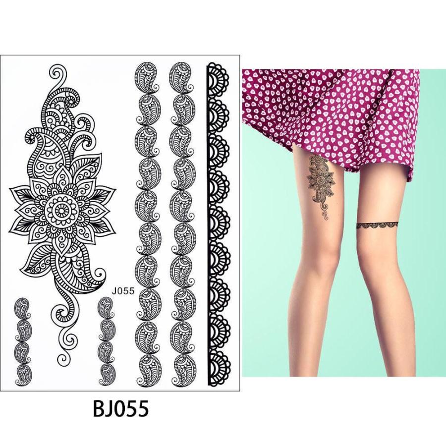 タトゥーシール 防水 大判 ヘナ ヘナタトゥー ボディーシール ライン フラワー J055 刺青 入れ墨 墨 隠す モノクロ ボディアート リアル オマケ付 Tatoo 149 ちゅらネット にふぇーでーびる 通販 Yahoo ショッピング