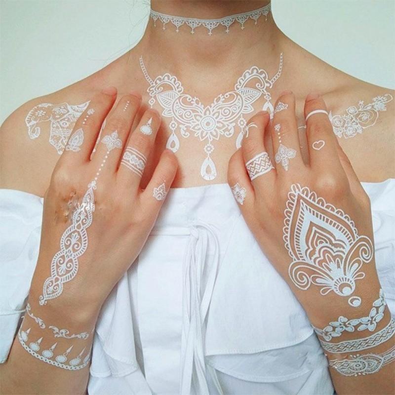タトゥーシール 防水 大判 ホワイト ヘナ ヘナタトゥー 白 ボディーシール Yhb 014 ウェディング 刺青 ボディアート オマケ付 Tatoo 230 ちゅらネット にふぇーでーびる 通販 Yahoo ショッピング