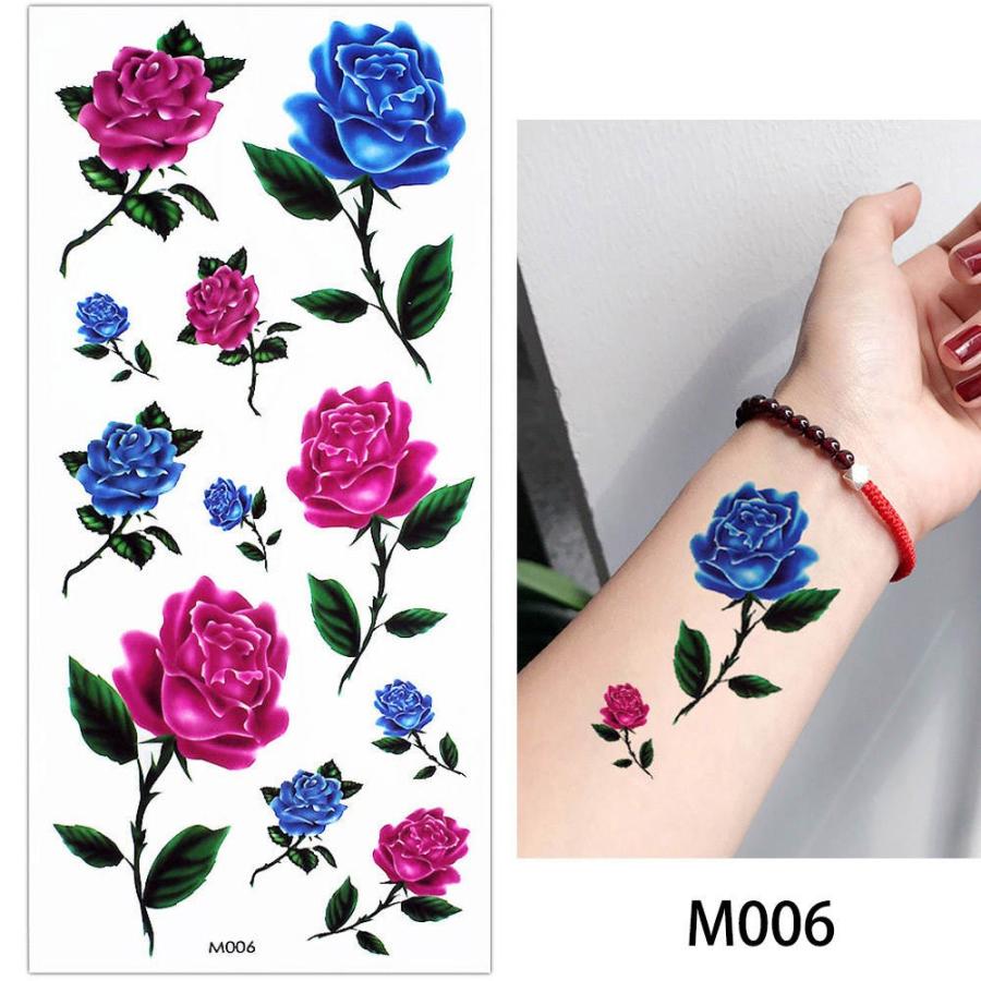 市場 タトゥーシール 薔薇 おしゃれ ボディーシール Tatoo ステッカー 花 セット 英文字 クロネコ 黒猫 蝶 バラ 5種5枚セット