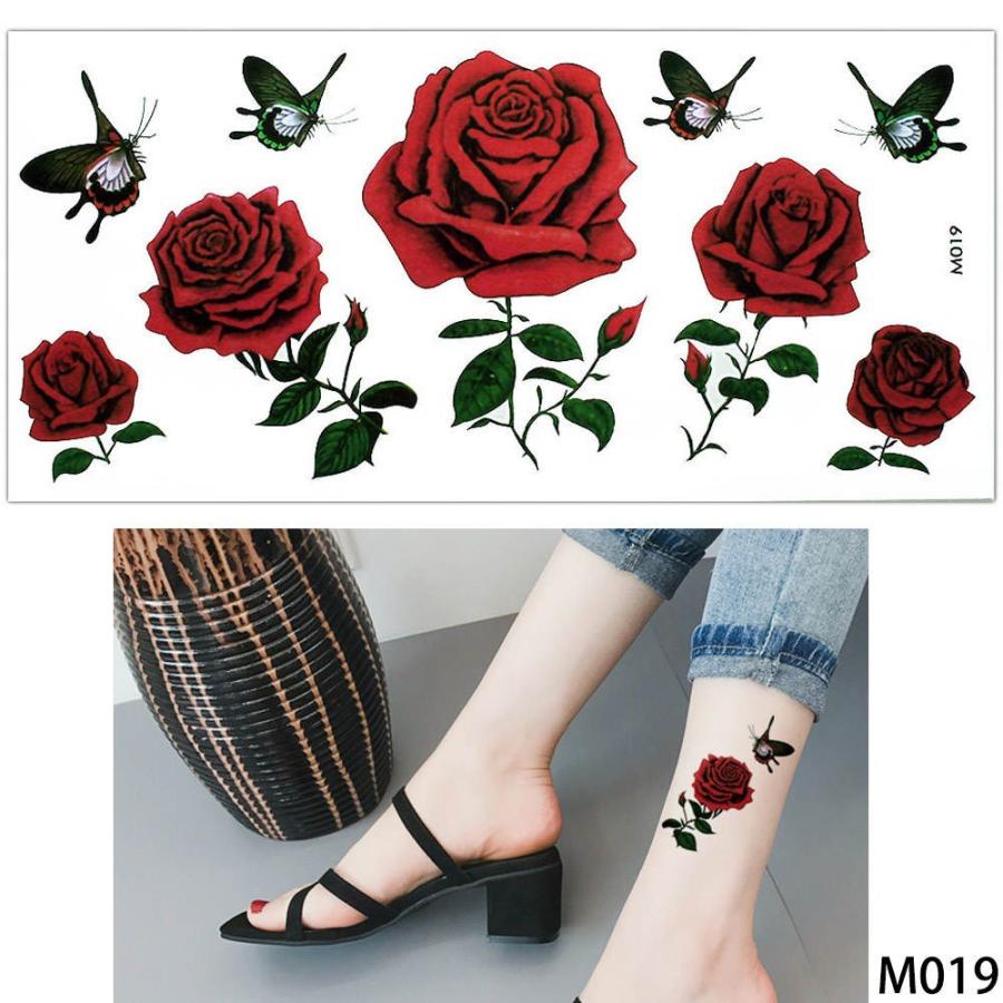 タトゥーシール おしゃれ バラ ボディーシール 花 Tatoo 英文字 ステッカー 5種5枚セット 蝶 セット クロネコ 薔薇 黒猫 動物