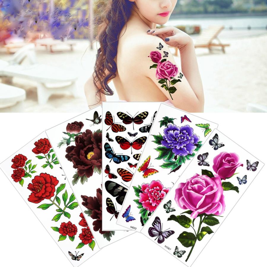 タトゥーシール おしゃれ 5枚セット Hセット 腕 足 花 薔薇 蝶