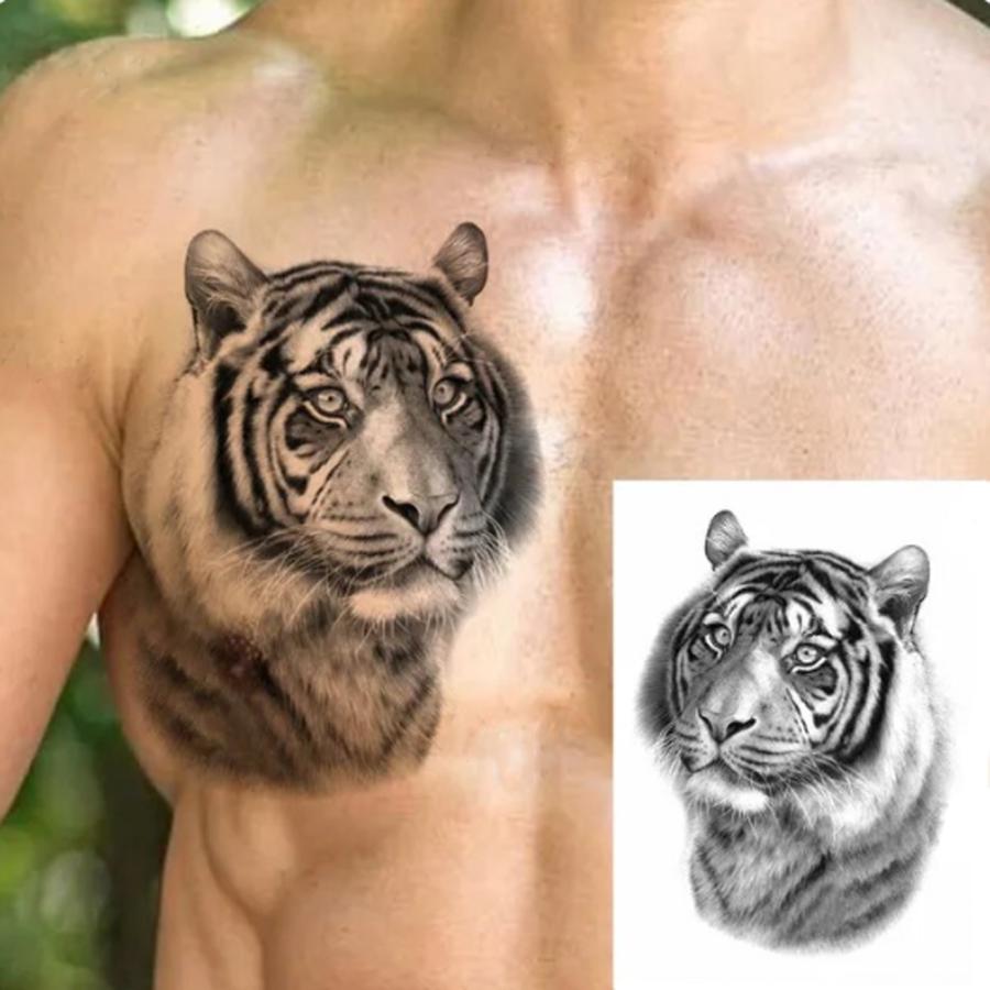 タトゥーシール 虎 タイガー とら トラ モノクロ リアル 隠す 防水 刺青 Tiger ボディアート タトゥー シール ステッカー ボディ