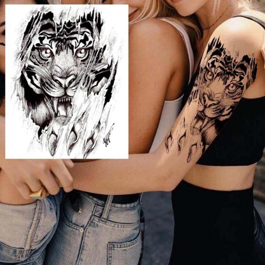 タトゥーシール 虎 タイガー とら トラ モノクロ 防水 リアル 隠す