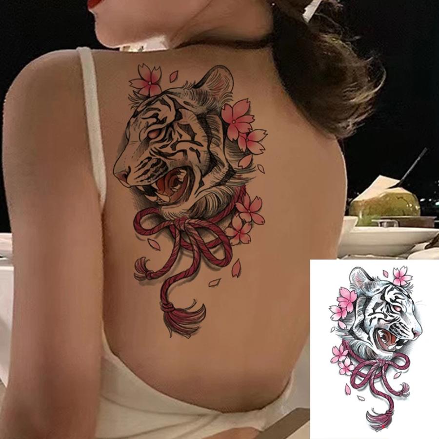 タトゥーシール 虎 タイガー とら トラ カラー リボン 防水 リアル