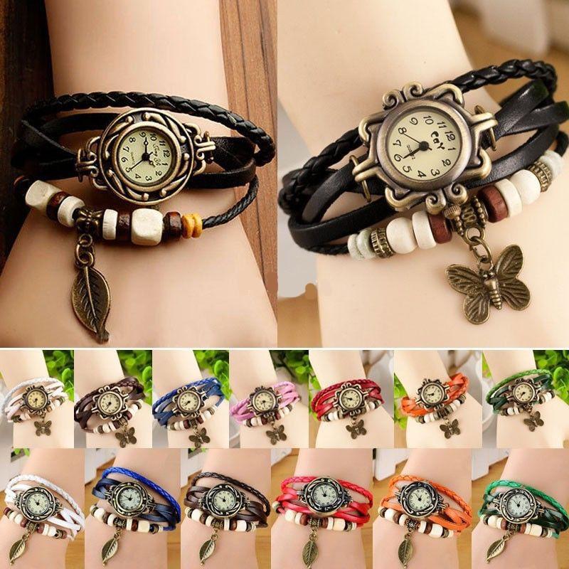 ブレスレット 腕時計 レディース メンズ 本革 レザー ビーズ ラップブレス アジアンテイスト アンティーク調 チャーム付 リーフ バタフライ クローバー Watch 001 ちゅらネット にふぇーでーびる 通販 Yahoo ショッピング