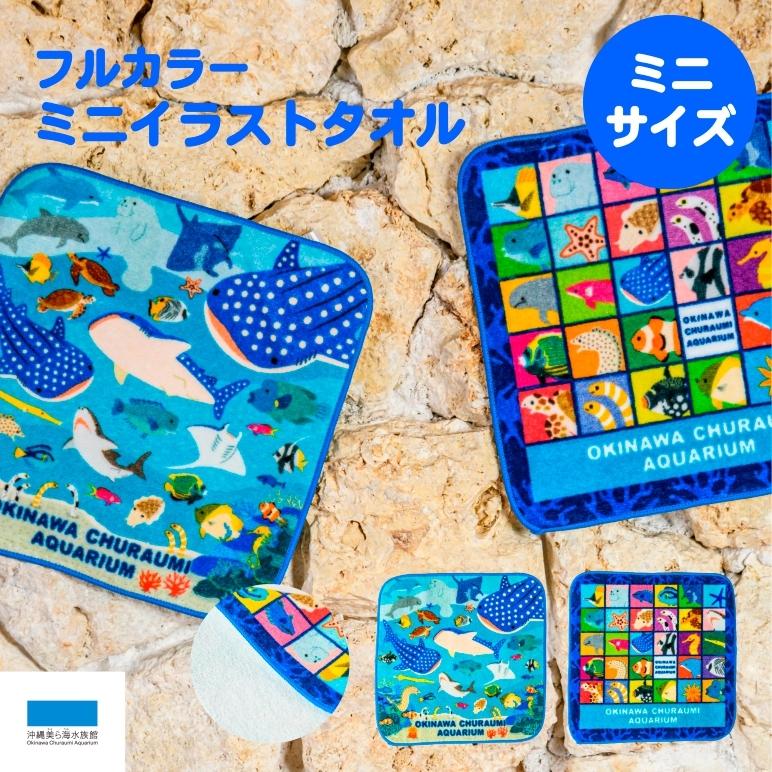 送料無料カード決済可能 ハンドタオル ハンカチ 沖縄美ら海水族館 ミニイラストタオル 2カラー 生き物 お魚 19 5cm 19 5cm