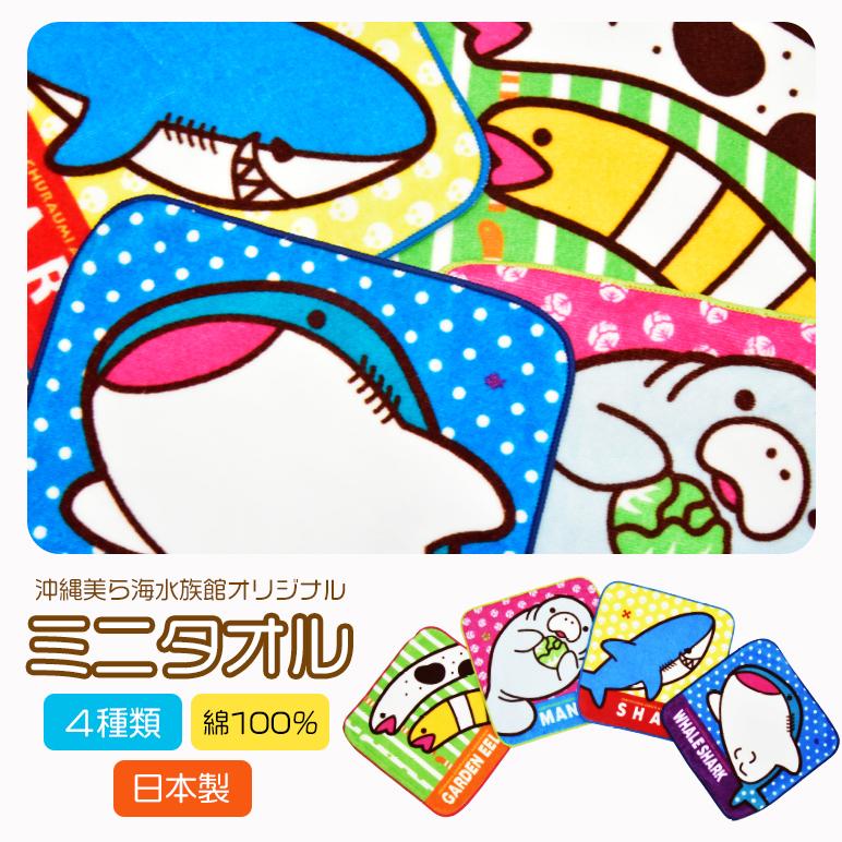 オリジナル ミニタオル 沖縄美ら海水族館 タオル 4種類 生き物 ニシキアナゴ チンアナゴ サメ ジンベエザメ 日本最大級の品揃え 縦約19cm 横約19cm