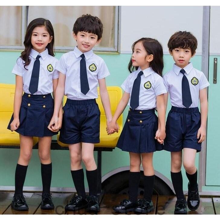 直営店に限定 キッズ子供服 女の子男の子 上下セットアップ シャツショートパンツスカート ネクタイ付き イギリス風 幼稚園制服 学園祭文化祭発表会 二枚 Bonnemawatersport Nl