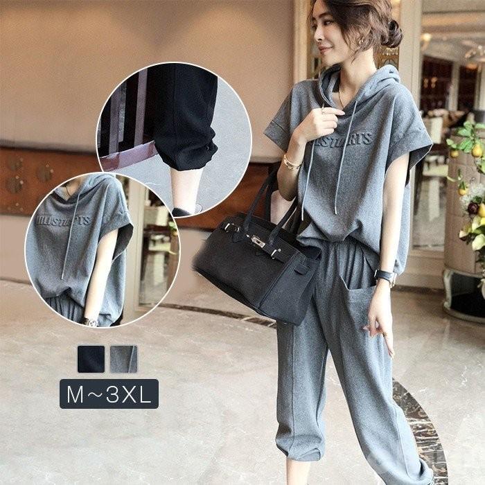 セットアップ レディース 春夏 スウェットセット スポーツウェア セット 半袖パーカー 七分丈パンツ ジャージセット 部屋着 カジュアル 祝開店 大放出セール開催中