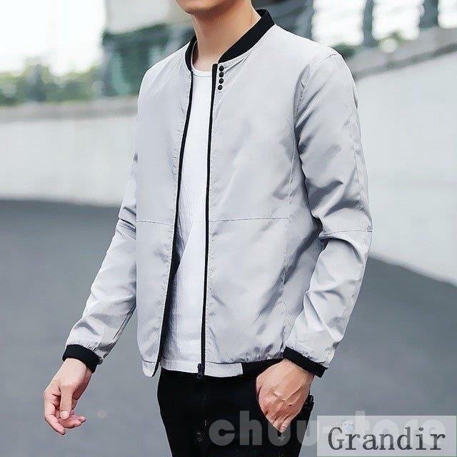 お中元スタジャンブルゾンメンズ立ち襟袖リブ細身カジュアル紳士服春夏秋おしゃれアウター無地お兄系スリムアウターシンプル 格安saleスタート