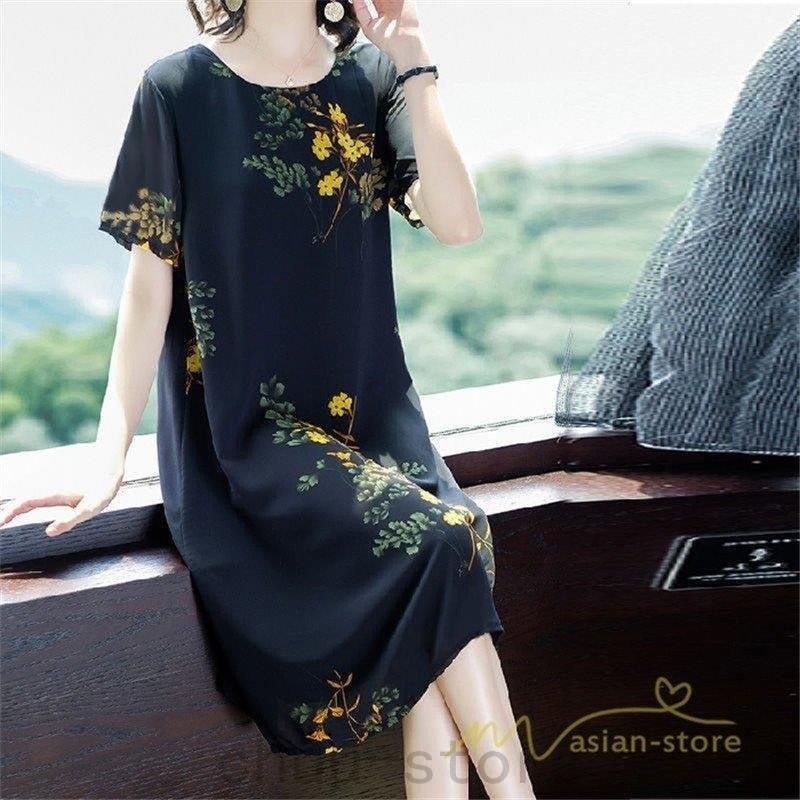 破格値下げ クルーネック Aライン 花柄 ワンピース カットソー 5分袖 半袖 マキシ丈 ロング丈ワンピース レディース ワンピース オーバーサイズ 夏服 きれいめ フェミニン ワンピース サイズ M Leauduvalenciennois Fr