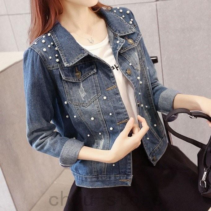 デニムジャケット レディース 秋新作 大きいサイズ ピーコート 長袖 Gジャン 韓国風 ビーズ ショート丈 デニム コート アウター オシャレ 新作 Web限定