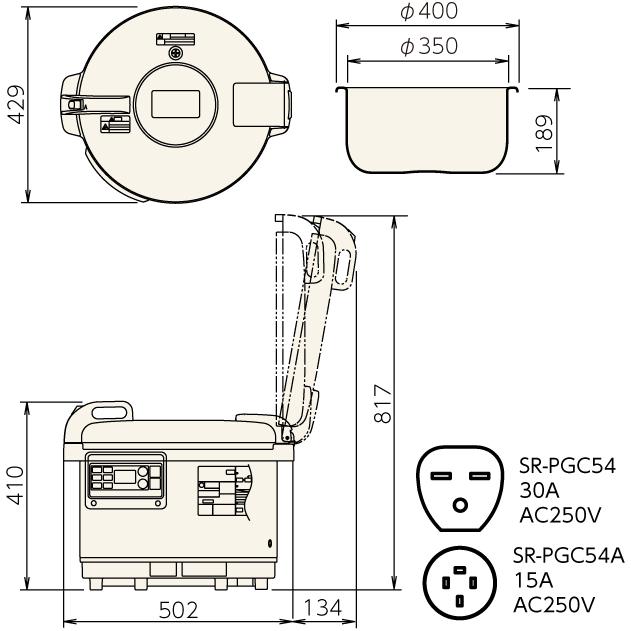 SR-PGE54A パナソニック Panasonic 業務用IHジャー炊飯器 IH炊飯ジャー 3升用 三相200Vの画像