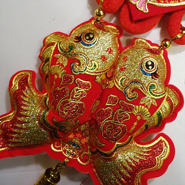 福 の 結び 飾り 双魚 中 横幅38cm ( 中国 旧正月 春節 中華 イベント
