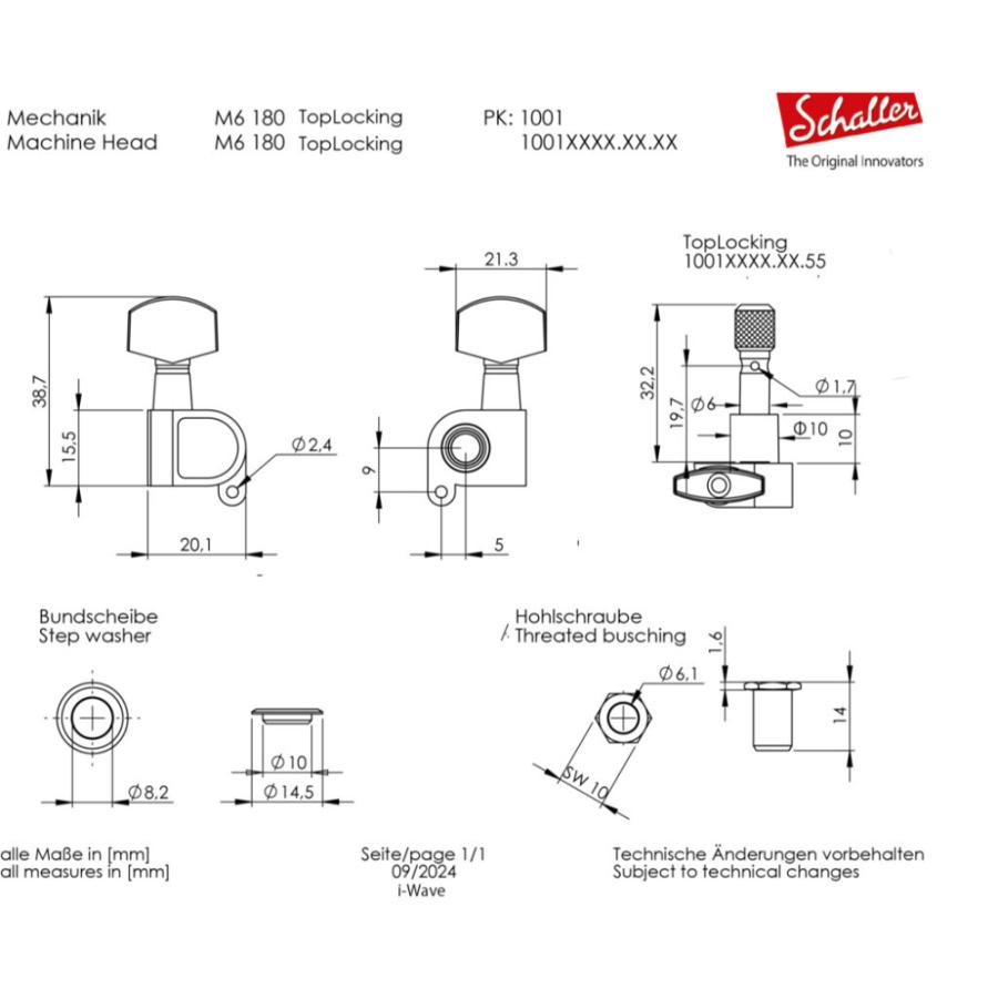 Schaller ペグ Machine Head シャーラー Schaller M6 180 TopLocking GO 3L3R Machine Heads ギター用ペグ 6個