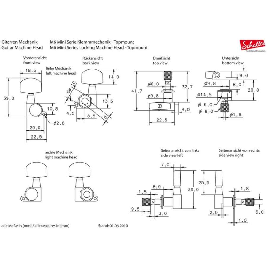 SCHALLER M6 mini TopLocking RU 6L ギター用ペグ 6個セット : chuya