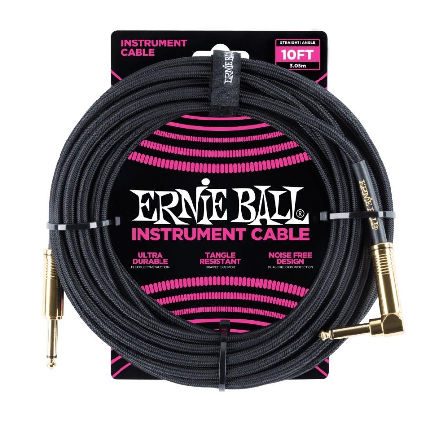 アーニーボール ERNIE BALL 6081 10' Braided Straight Angle Instrument Cable Black ギターケーブル｜chuya-online