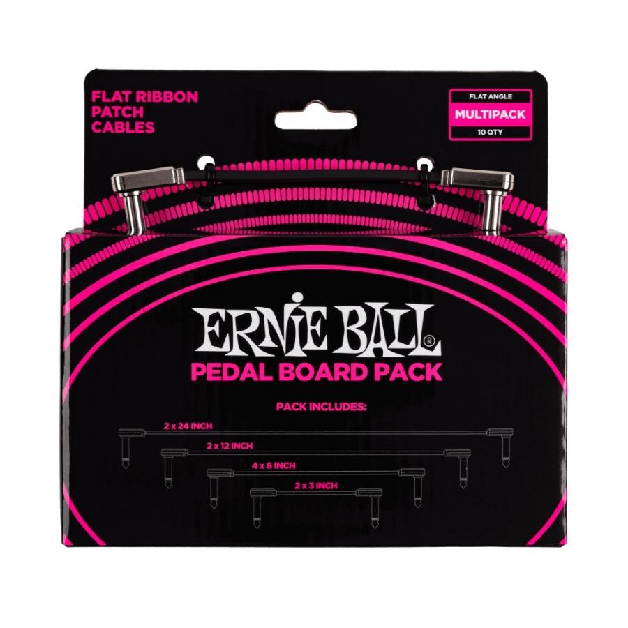 フラットパッチケーブル 10本セット アーニーボール ERNIE BALL 6224 Flat Ribbon Patch Cables Pedalboard Multi-Pack Black｜chuya-online