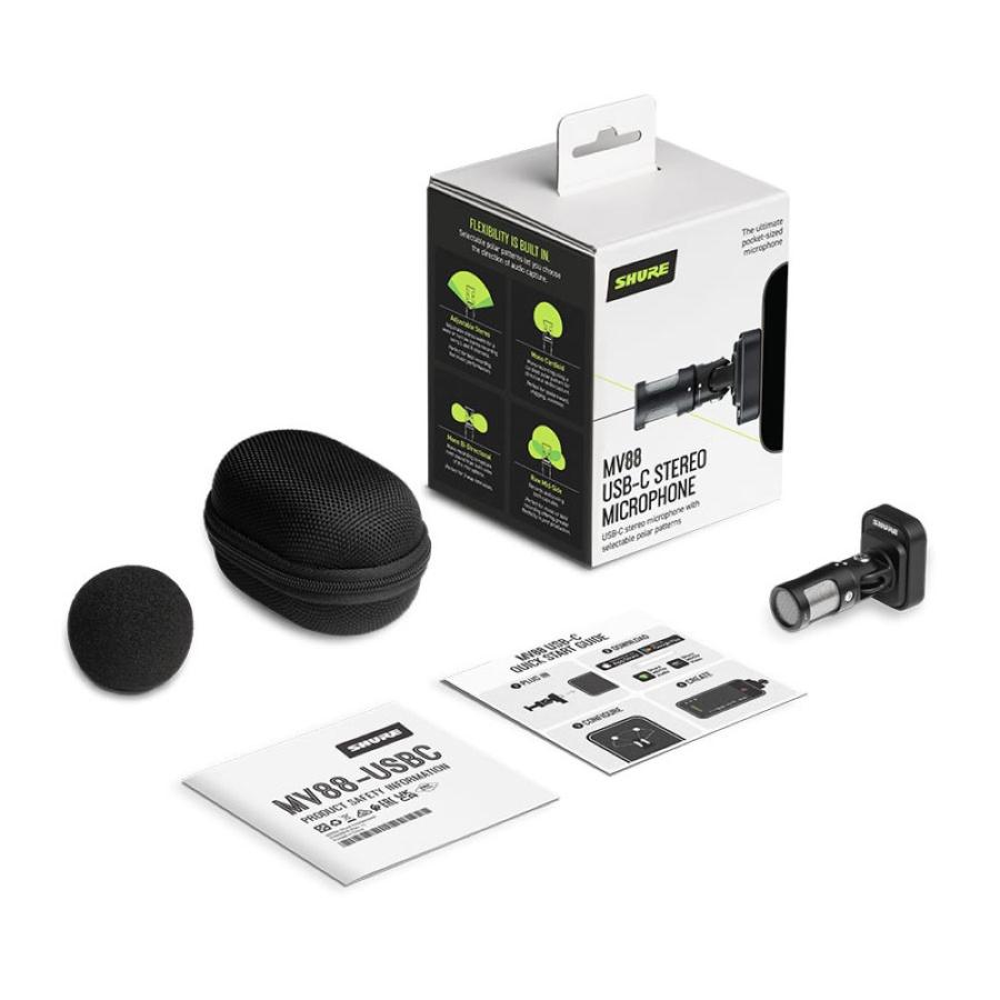 【美品】SHURE MV88 アップル純正 タイプc変換ケーブル付 マイク MOTIV SHURE MV88 USB-C ステレオマイクロホン iOS Android 両対応 USB