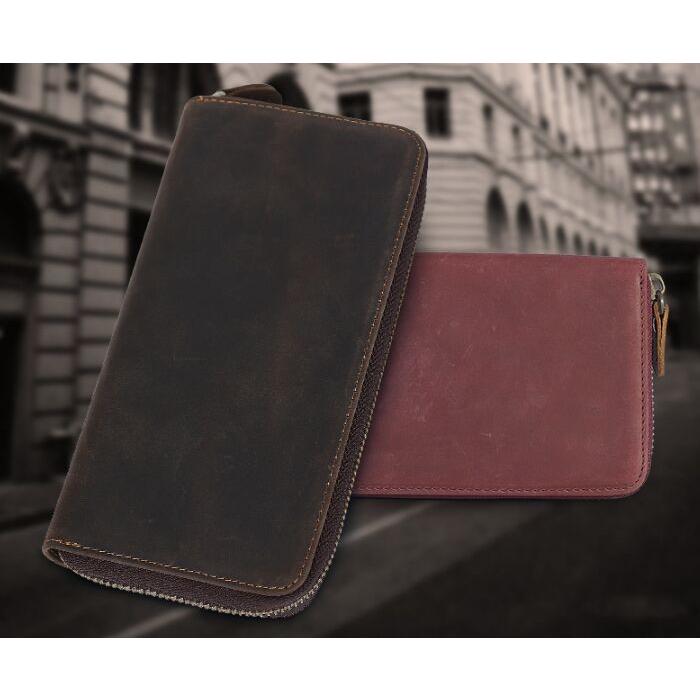 長財布 本革 メンズ レディース ラウンドファスナーセカンドバッグ 小銭入れ ヌメ革 小物 レザー ブラウン/ワイン2色 | 